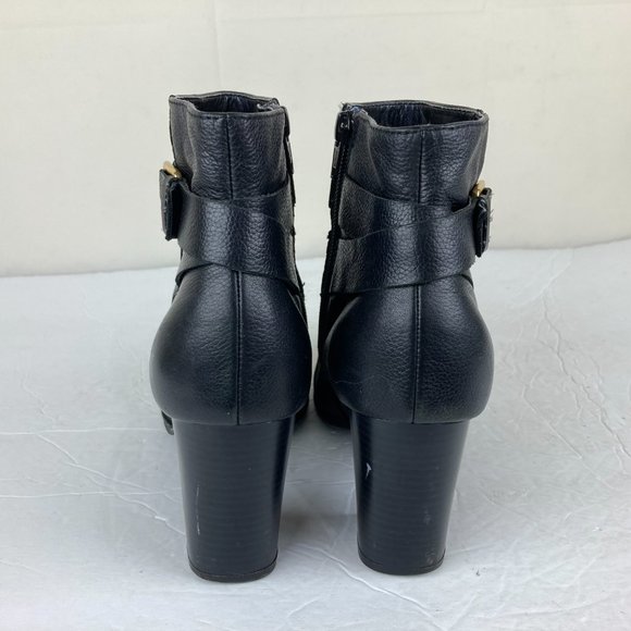 COLE HAAN Womens Sz 8 Black Leather Ankle Boots Block Heels Side Zip Buckle - Picture 9 of 13